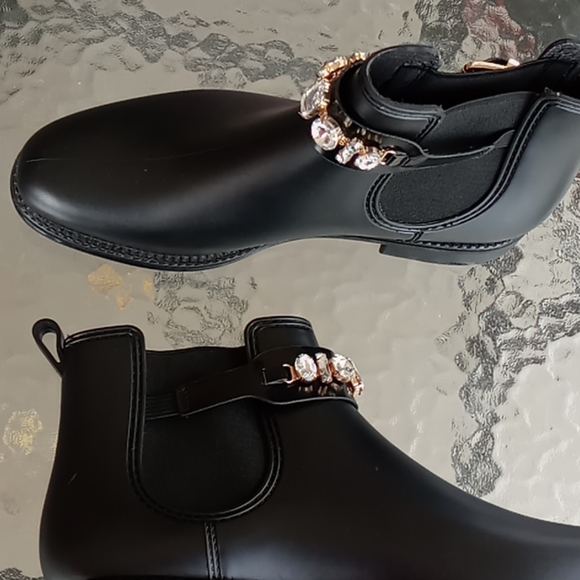 Henry Herrera Black Jeweled Ankle Rain Boots - Picture 9 of 9